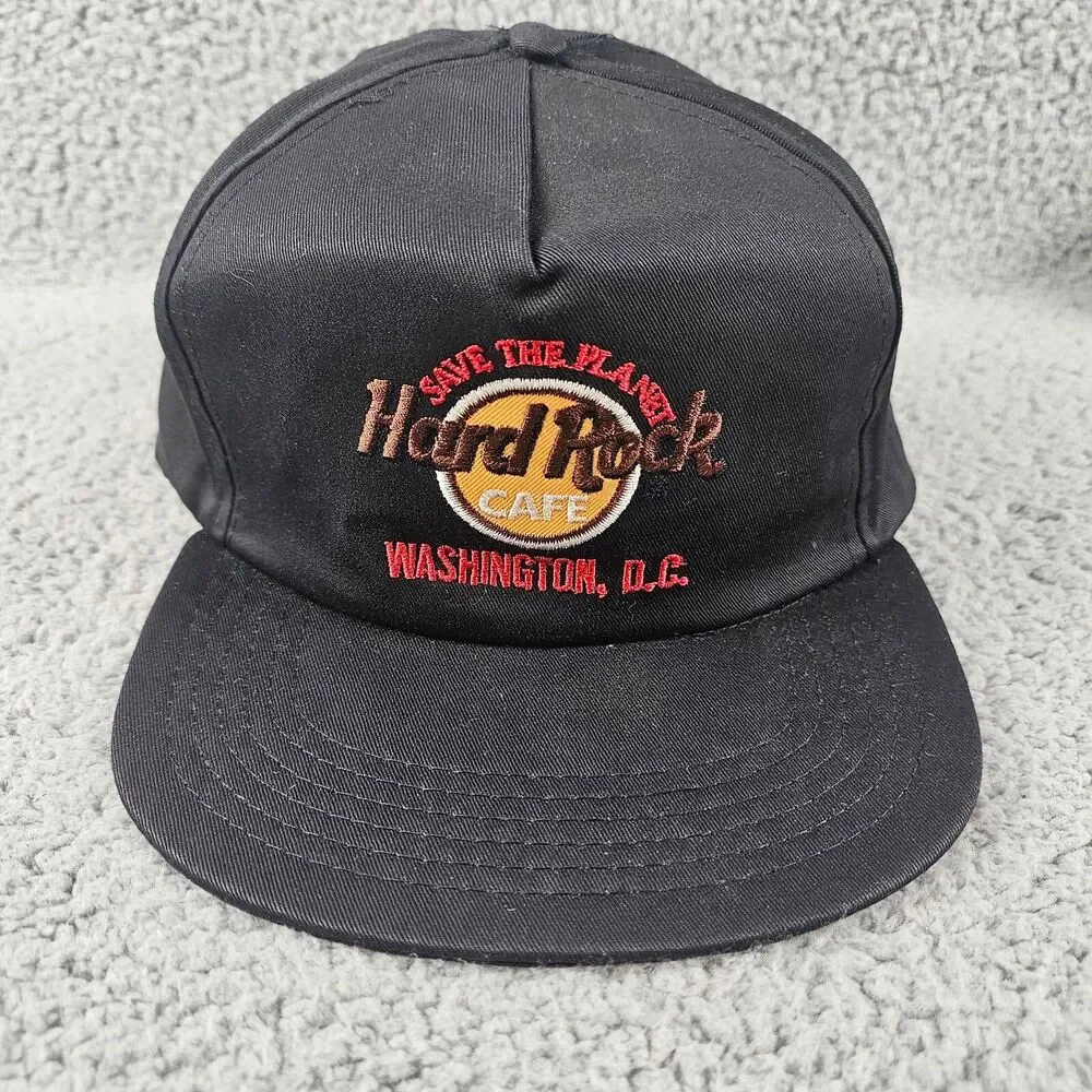 Vintage Hard Rock Cafe Hat Black Strapback Washington DC 90s Embroidered Logo
